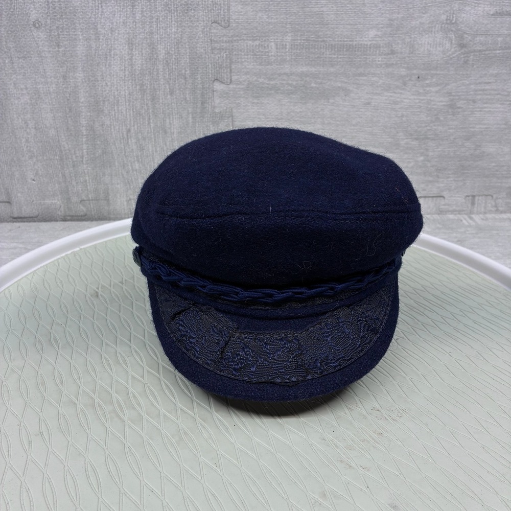 Aegean Greek Fisherman Cap Navy Blue Wool Blend Sailor Hat Size 57 7 1/8 Greece